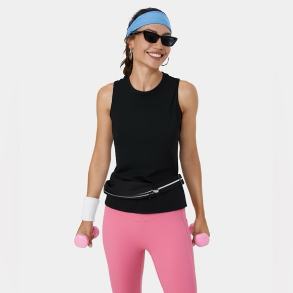 Halara Black Cut Out Crossover Hem Solid Yoga Tank Top/Shirt | NEW!! - Picture 5 of 12